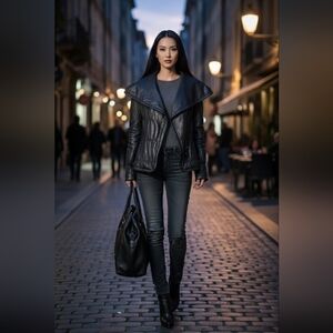 Danier Black Genuine Leather Jacket Large | Iridescent Lined Moto Streetwear L/G